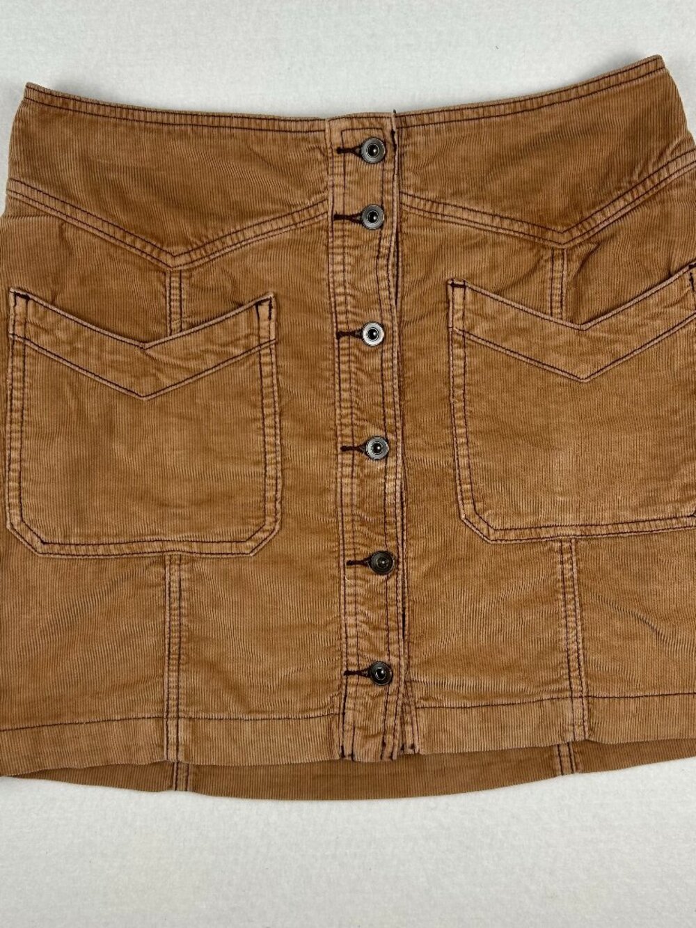 Free People | Corduroy Camel Tan Button Up Mini Skirt with Pockets, size 4